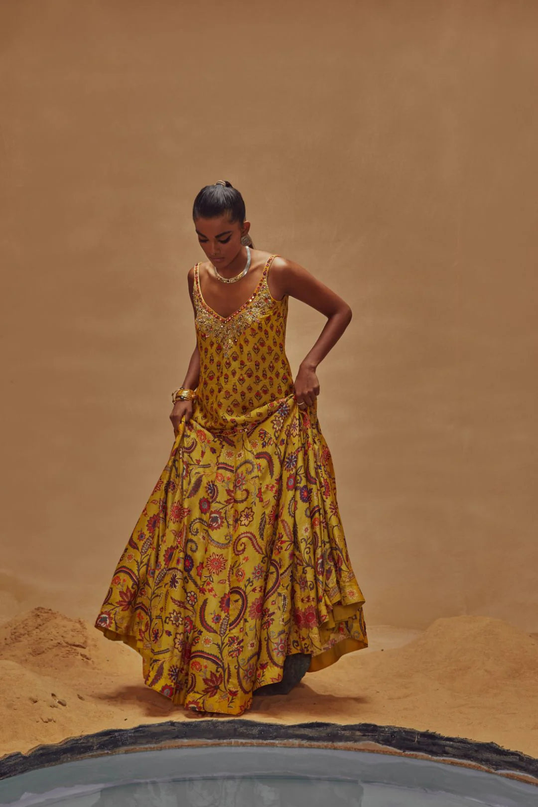 Yellow Kali Skirt With Scallop Hem